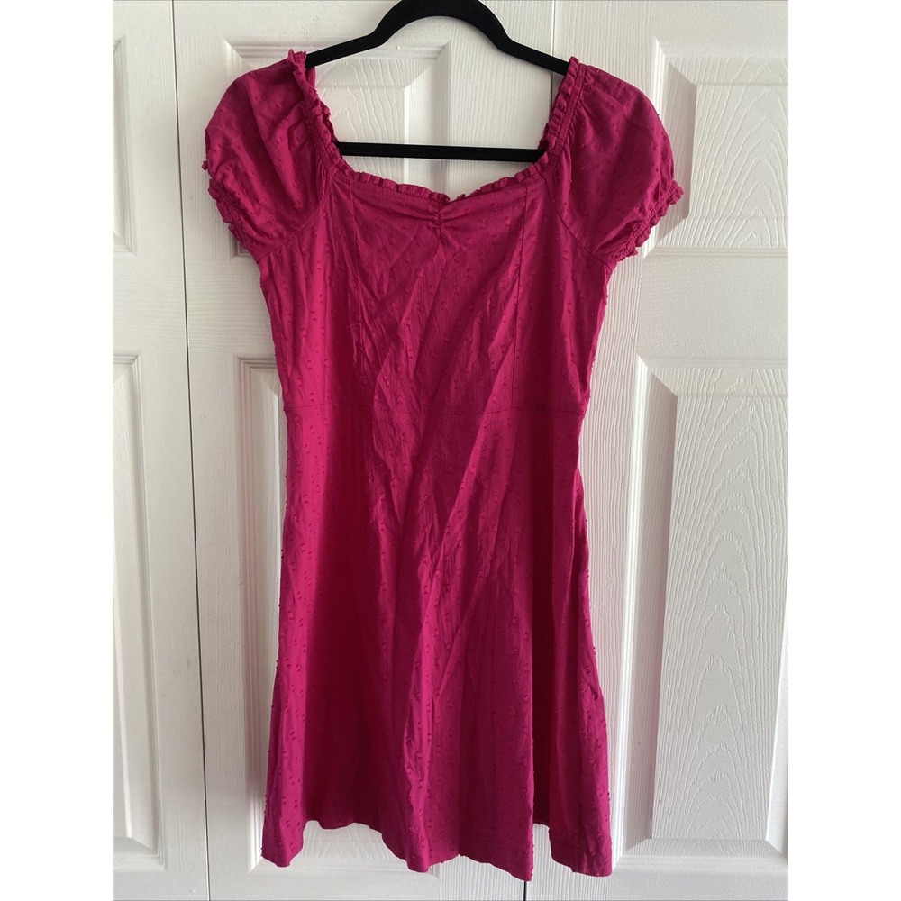 Old Navy Fit Flare Dress Womens Size XL Pink Clip Dot Puff Sleeve Smocked Cotton